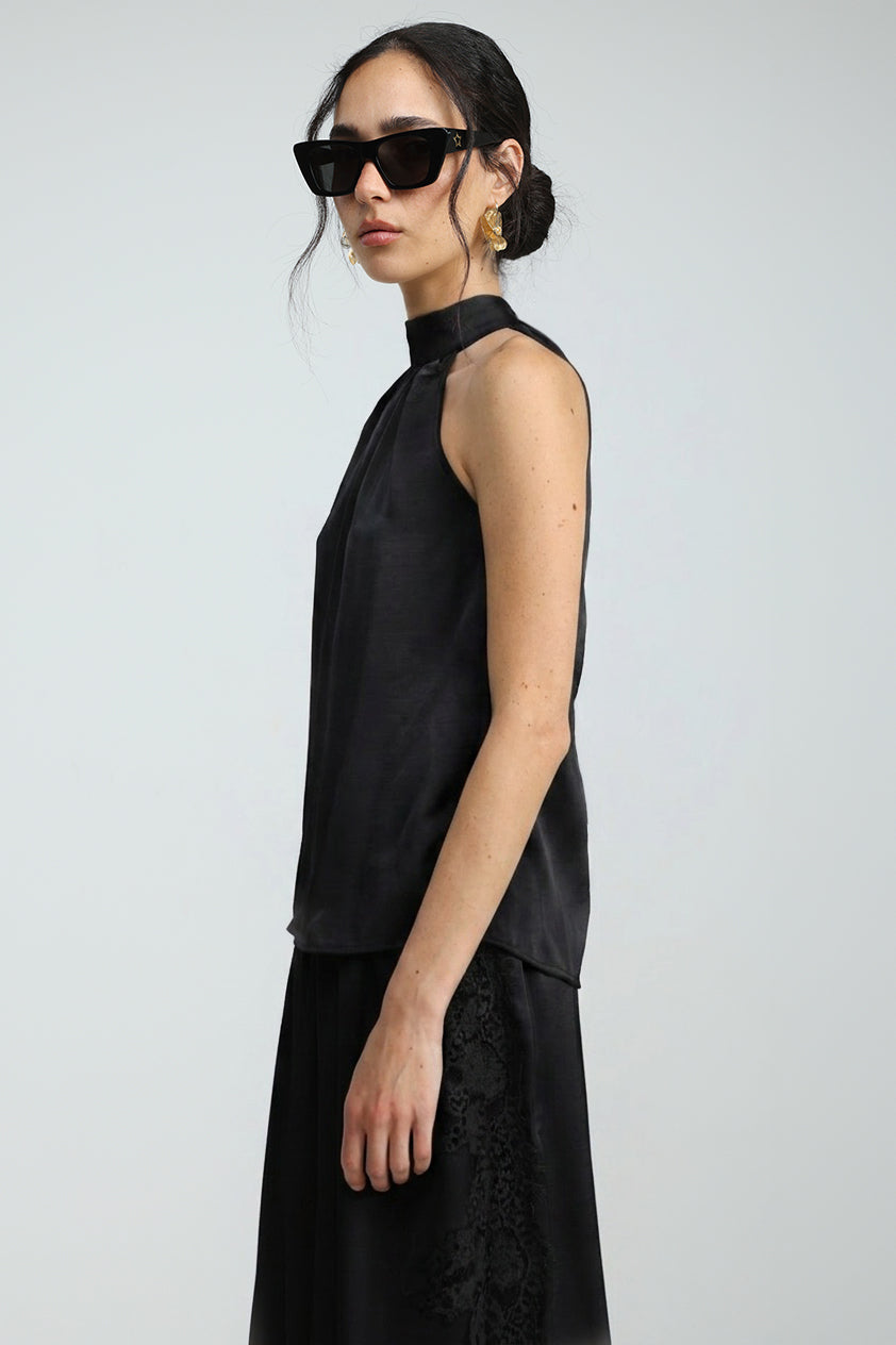 Satin Black Halter Top