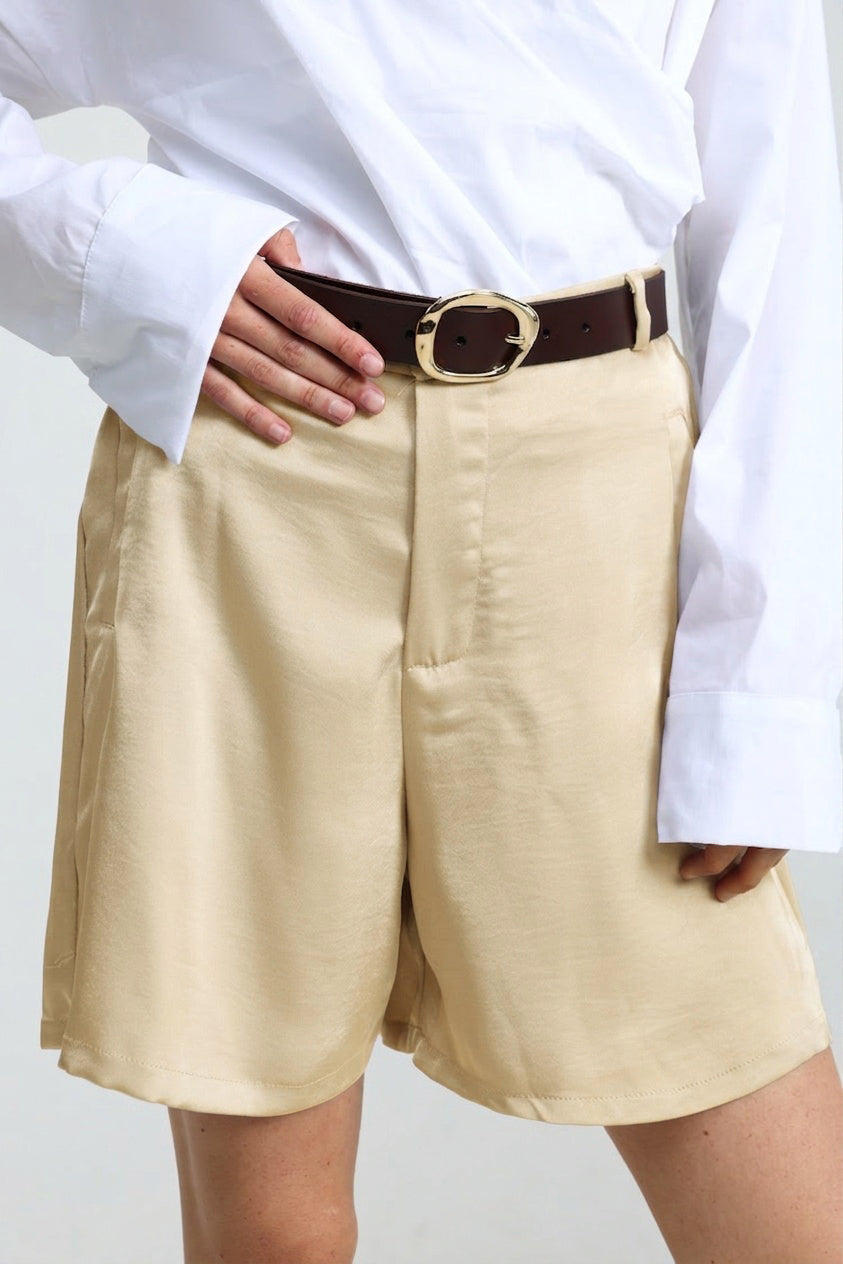 Satin Champagne Bermuda Shorts