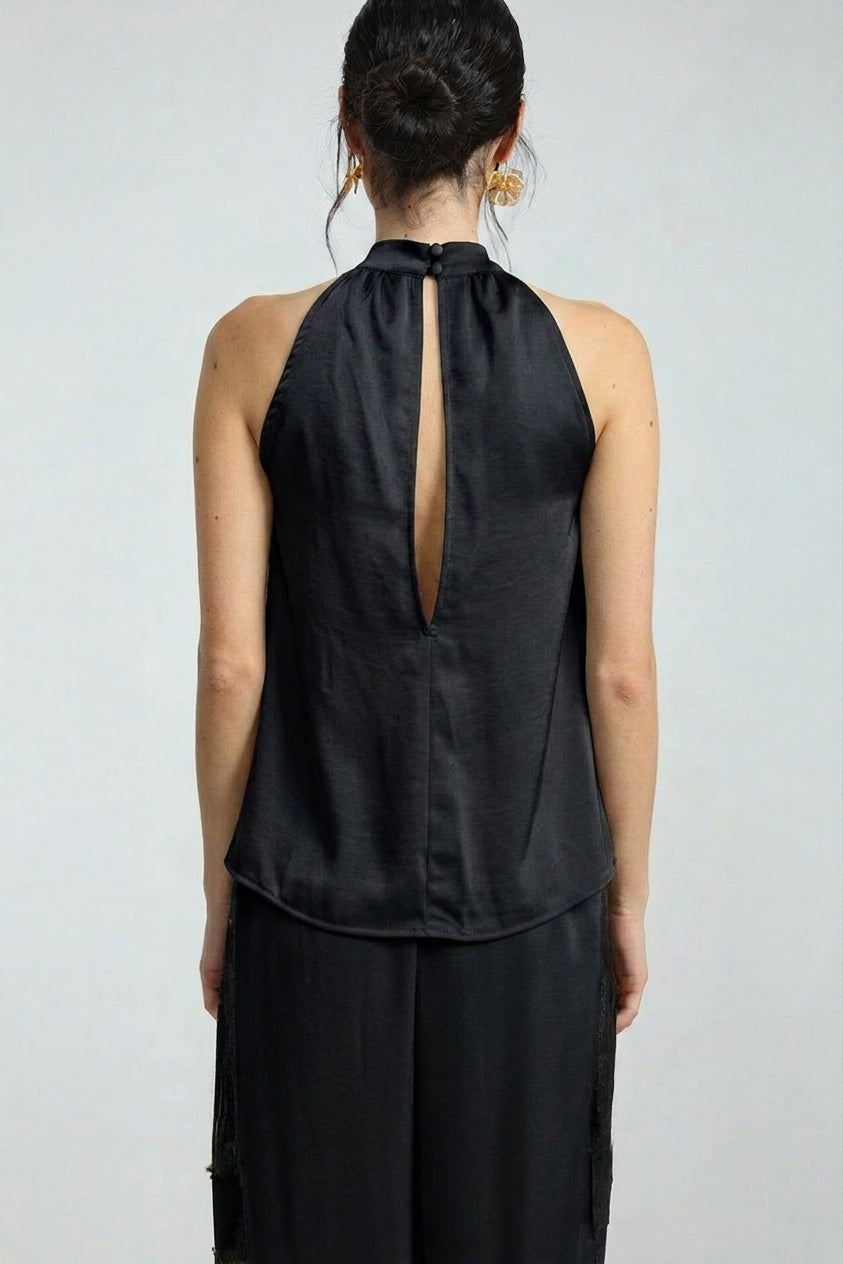 Satin Black Halter Top