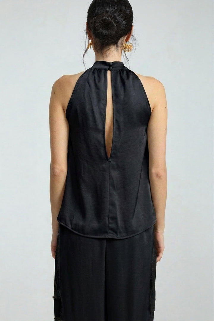 Satin Black Halter Top
