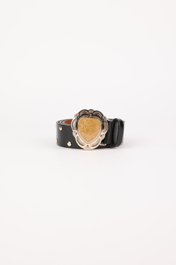 Black Engraved Heart Belt