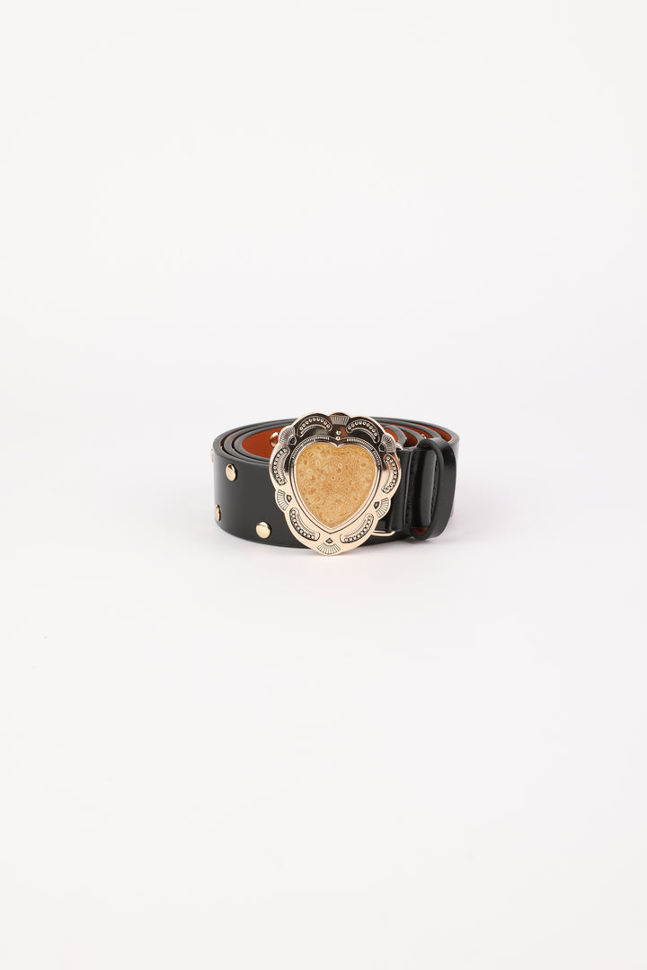 Black Engraved Heart Belt
