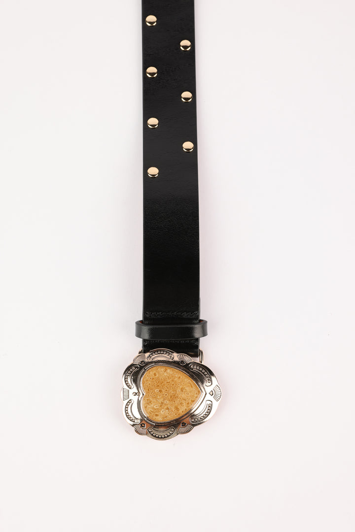 Black Engraved Heart Belt