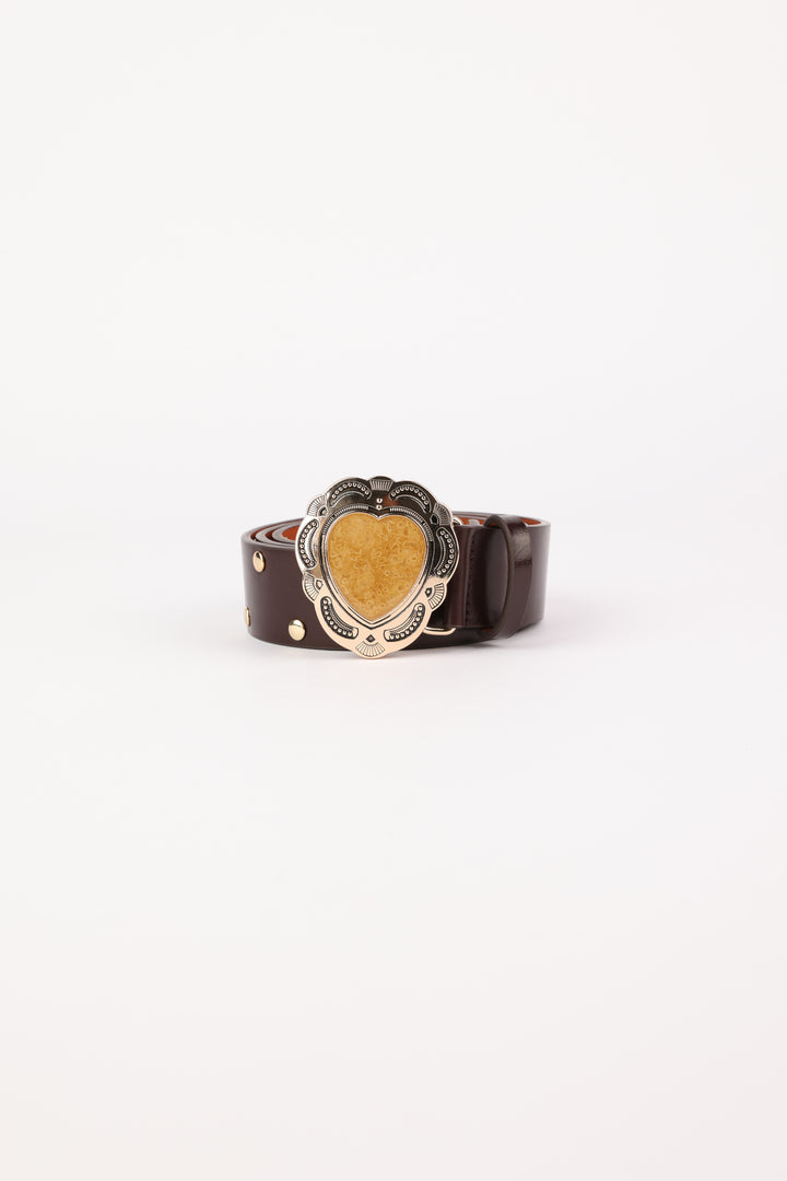 Brown Engraved Heart Belt
