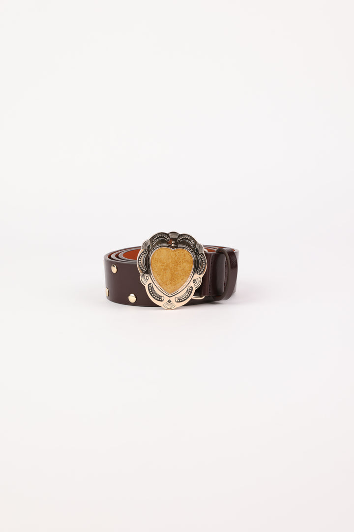 Brown Engraved Heart Belt