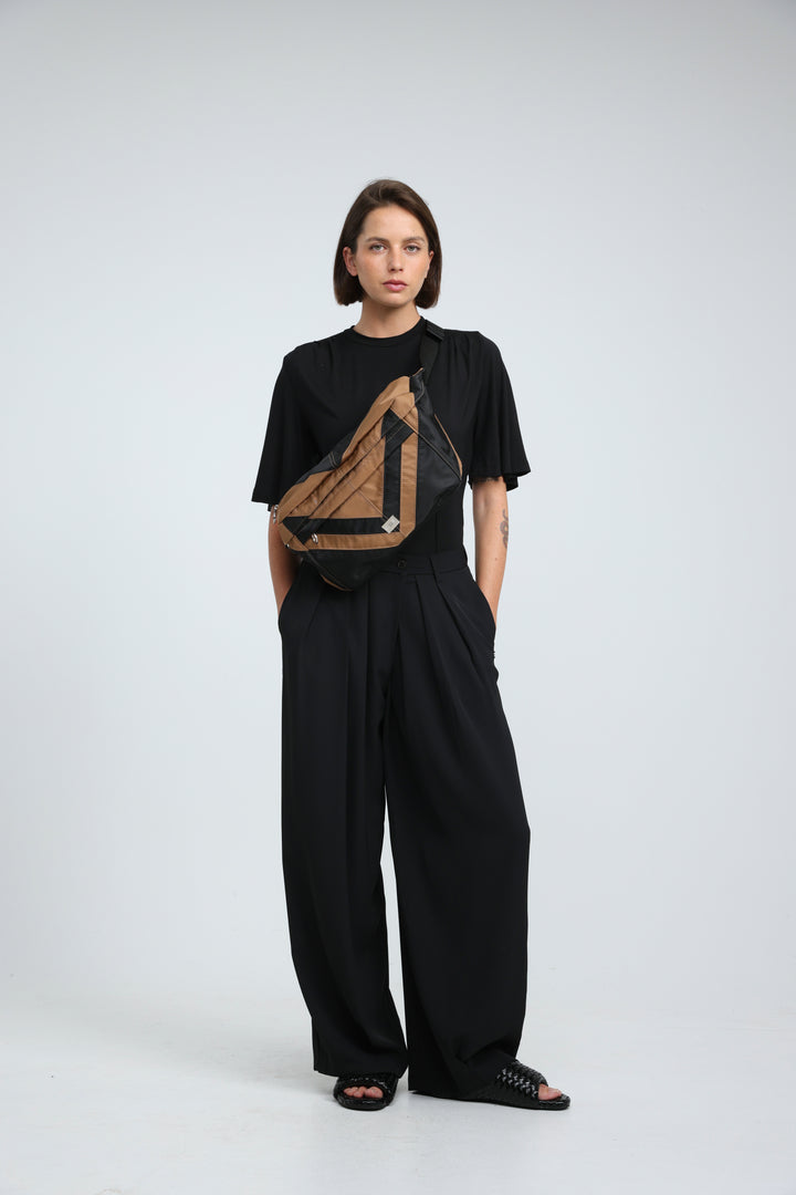 Chevron Black/Camel Belt Bag