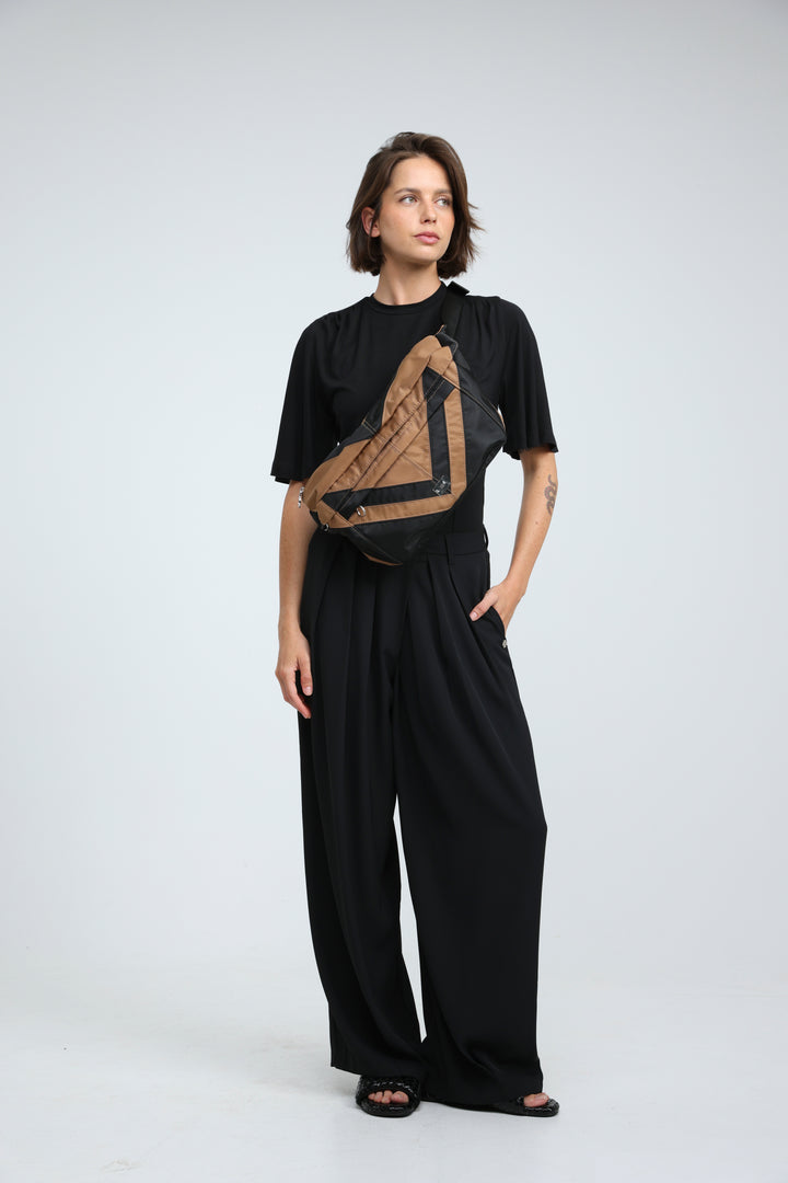 Chevron Black/Camel Belt Bag