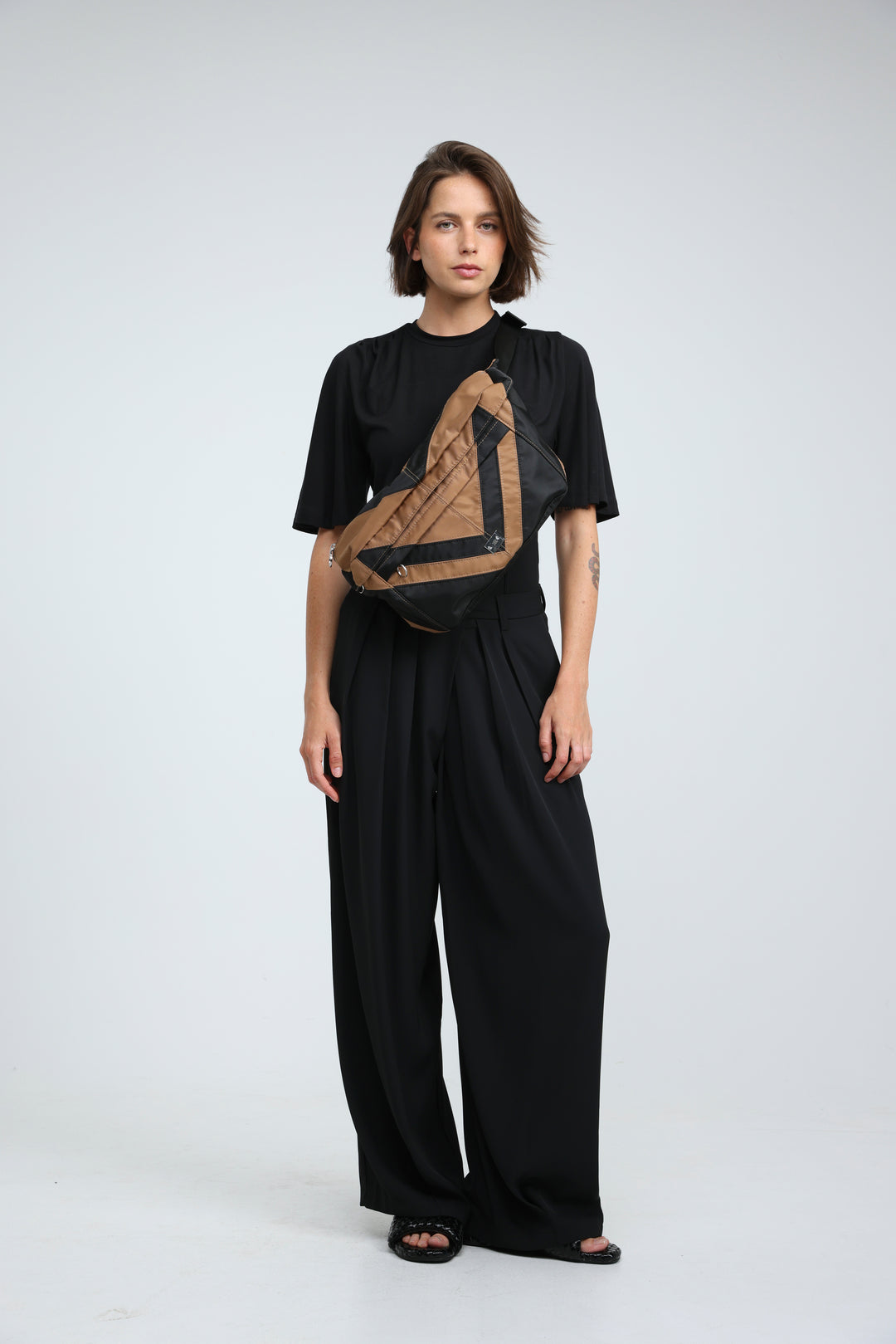 Chevron Black/Camel Belt Bag