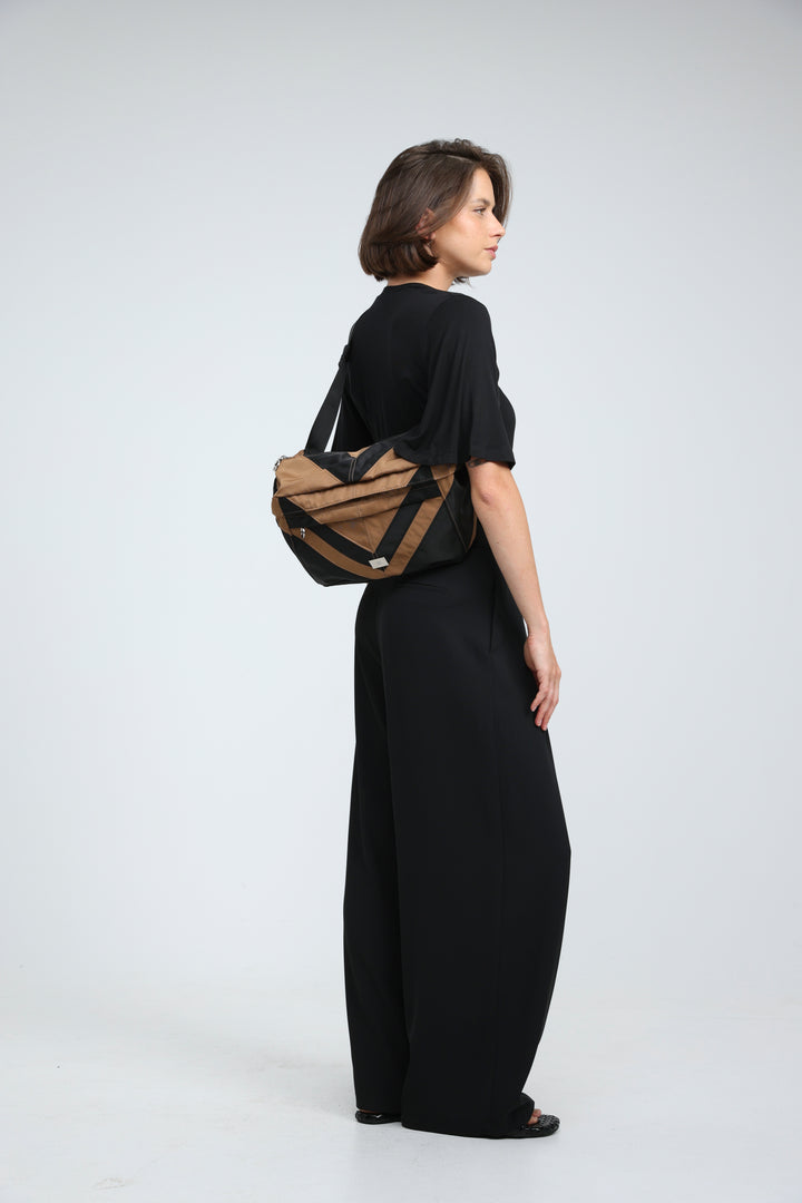 Chevron Black/Camel Belt Bag