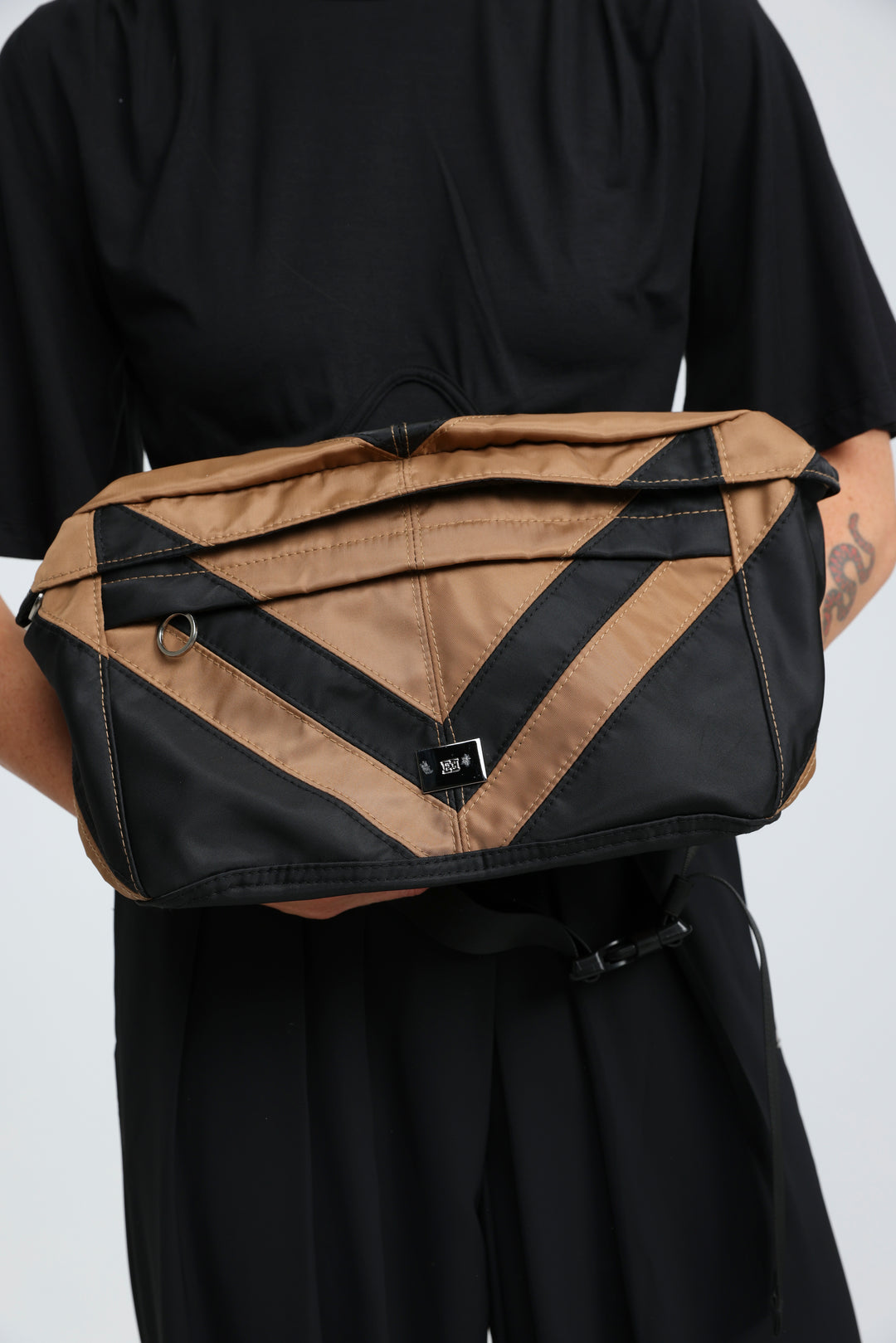 Chevron Black/Camel Belt Bag