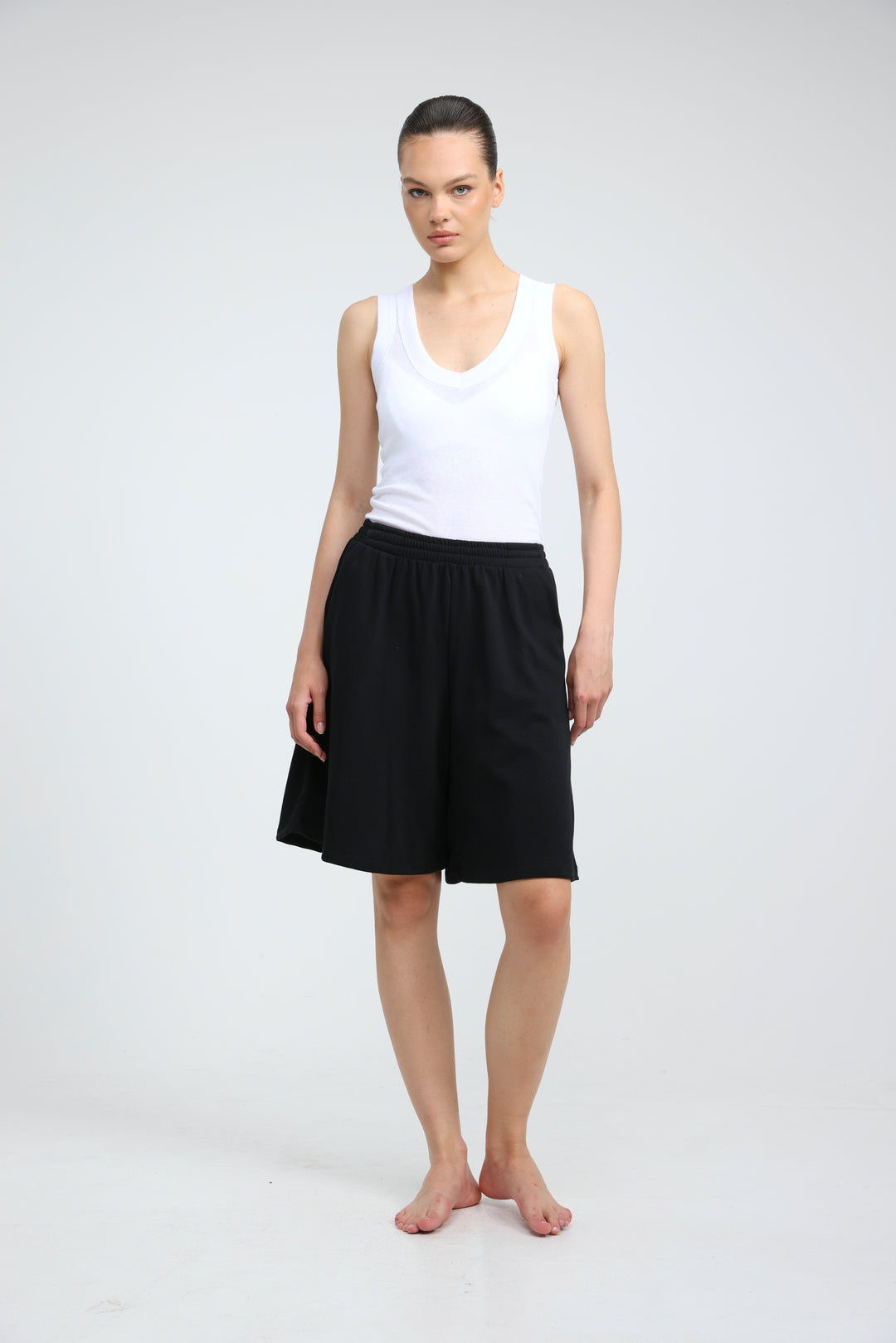 Clean37 Black Wide Bermuda Shorts