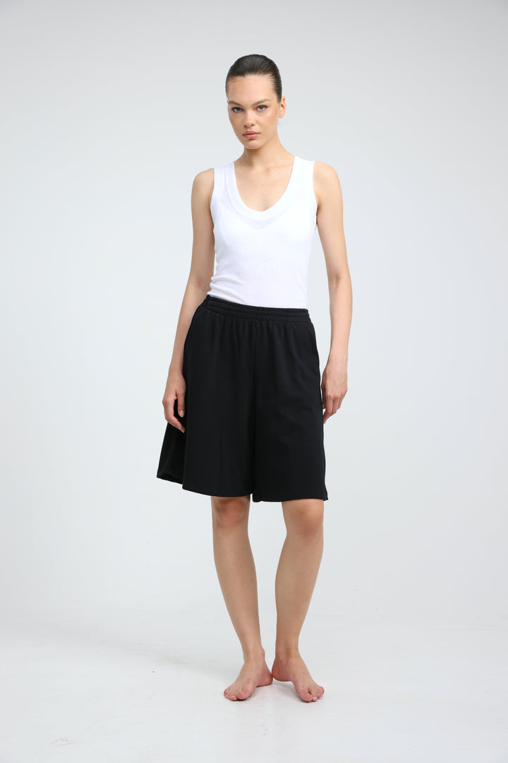 Clean37 Black Wide Bermuda Shorts