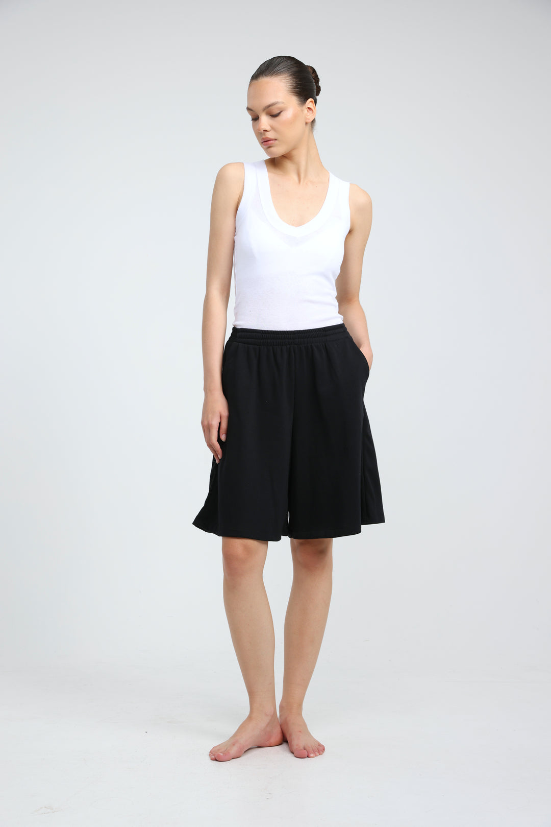 Clean37 Black Wide Bermuda Shorts