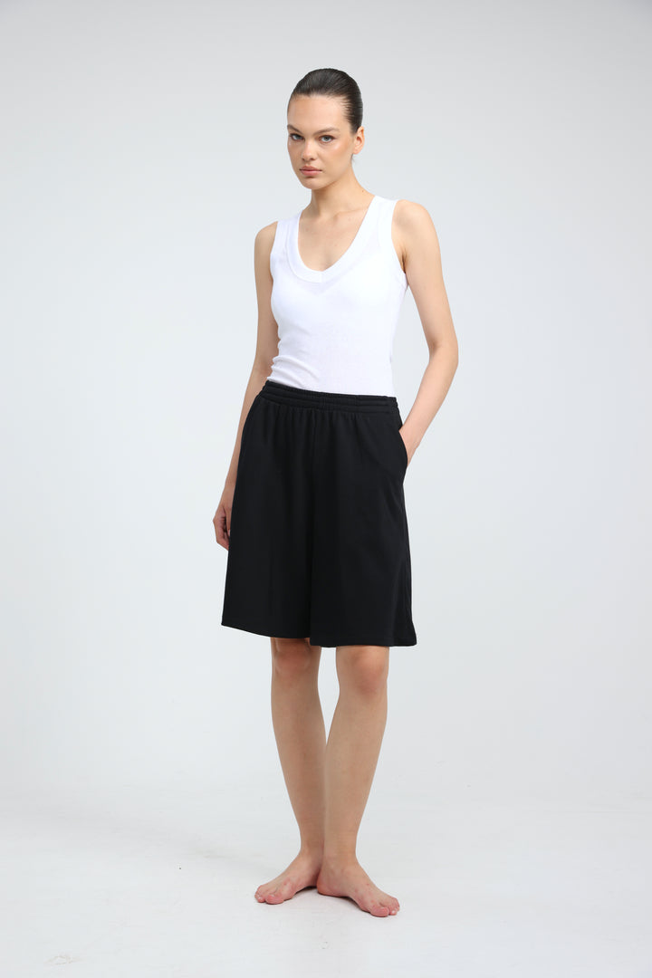 Clean37 Black Wide Bermuda Shorts