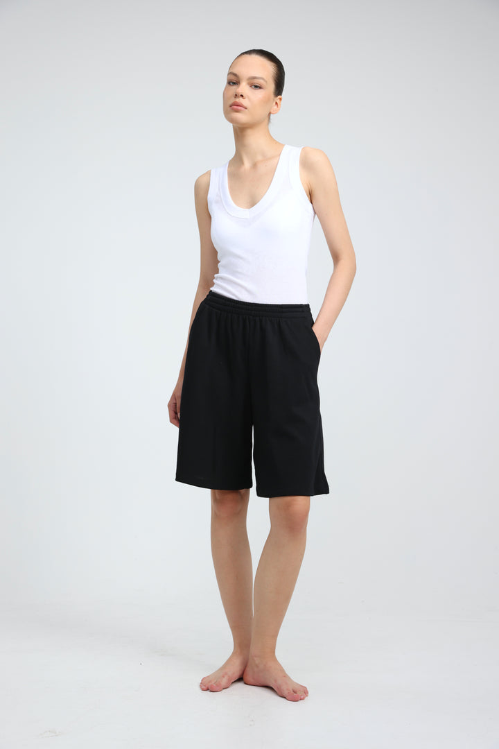 Clean37 Black Wide Bermuda Shorts