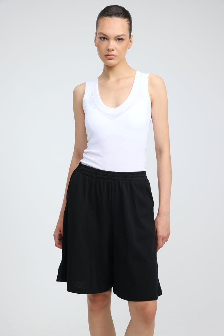 Clean37 Black Wide Bermuda Shorts