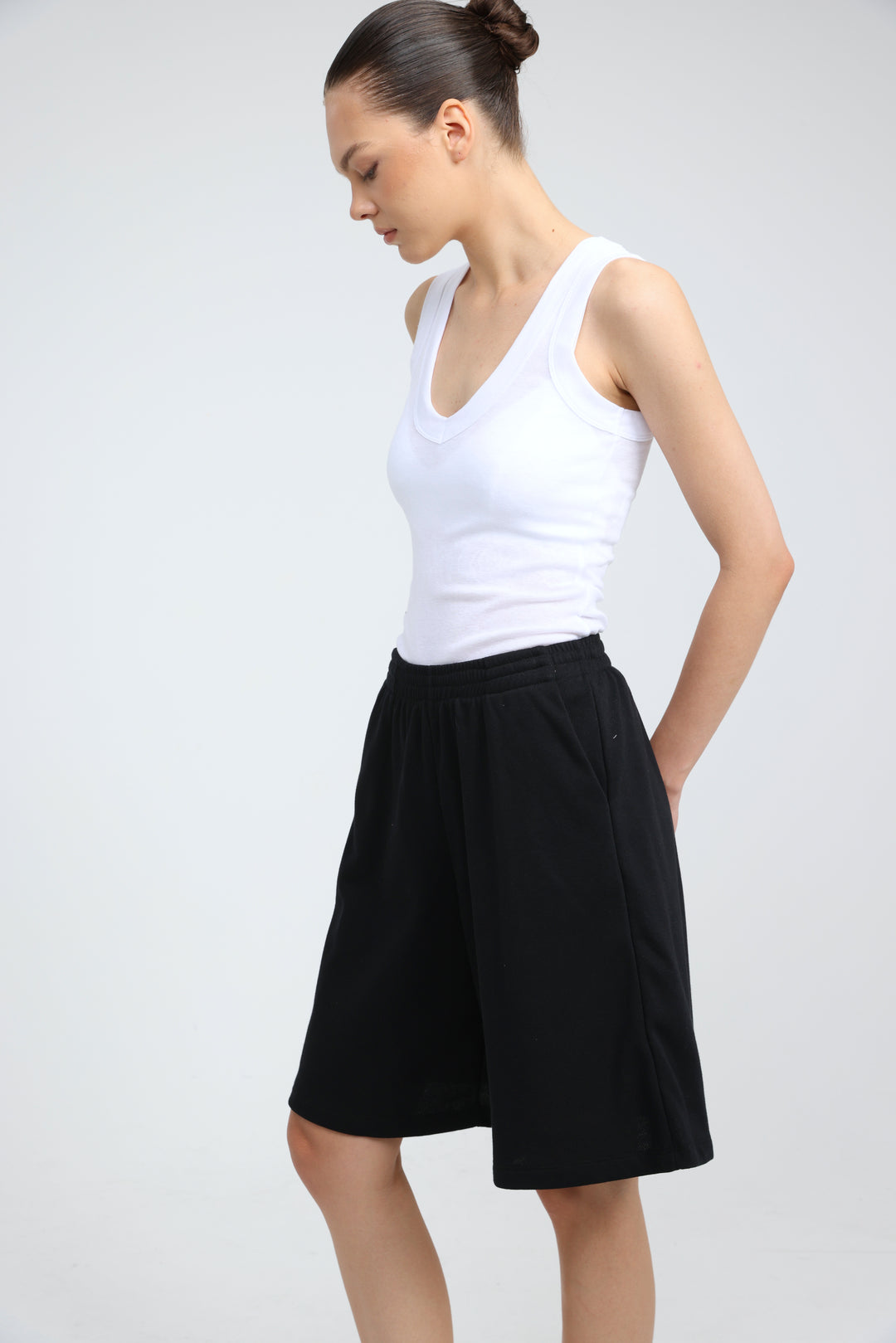 Clean37 Black Wide Bermuda Shorts