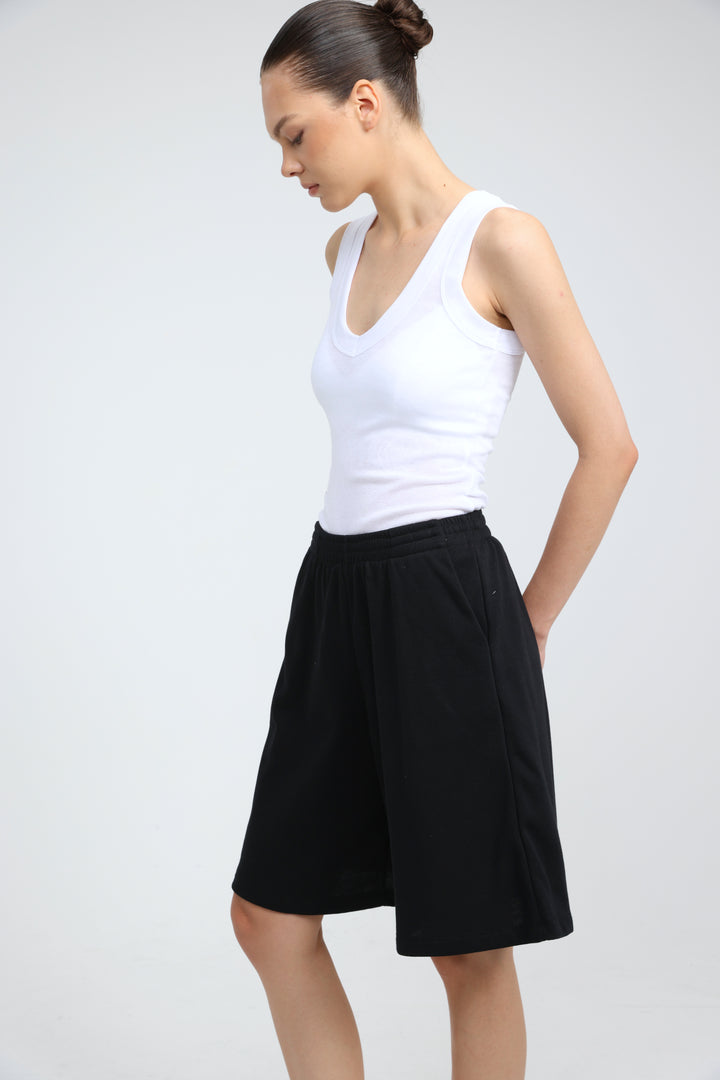 Clean37 Black Wide Bermuda Shorts