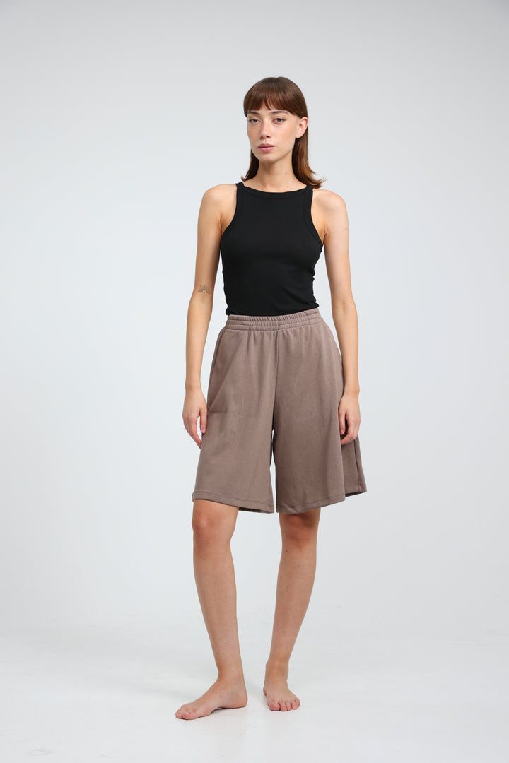 Clean37 Brown Wide Bermuda Shorts