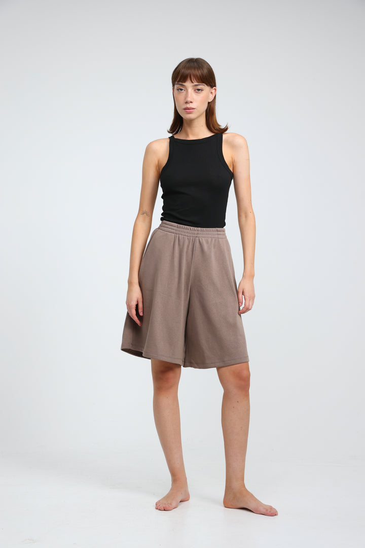 Clean37 Brown Wide Bermuda Shorts