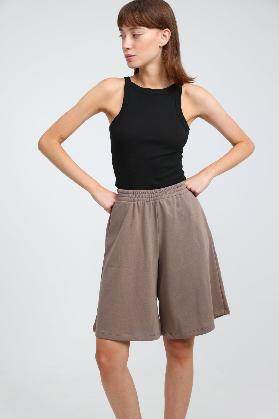 Clean37 Brown Wide Bermuda Shorts