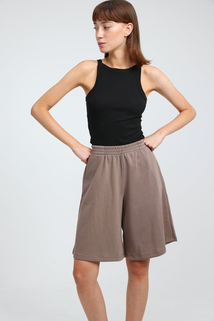 Clean37 Brown Wide Bermuda Shorts