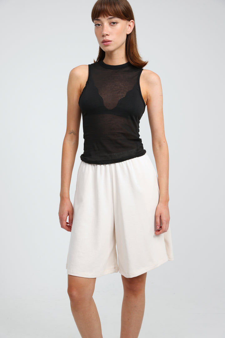 Clean37 Cream Wide Bermuda Shorts