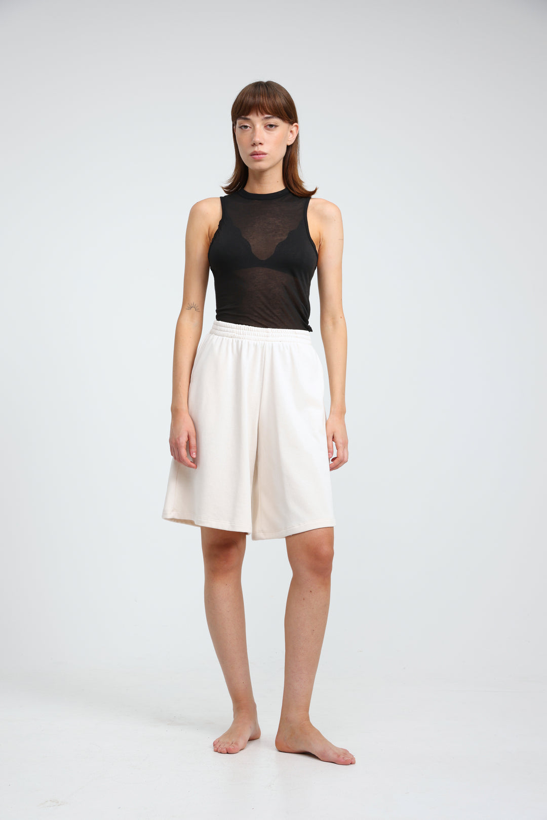 Clean37 Cream Wide Bermuda Shorts