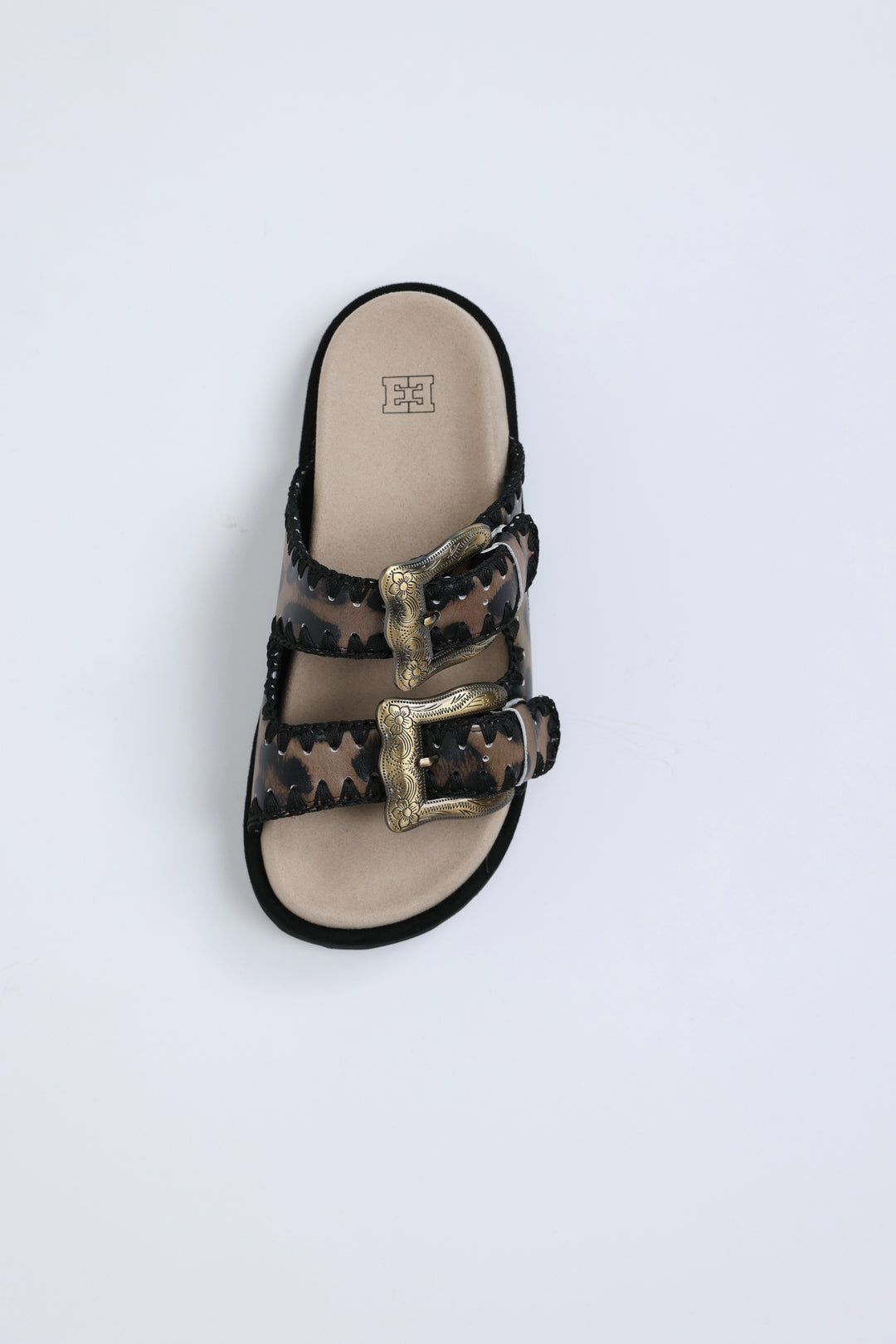Engraved Buckle Leopard Sandals