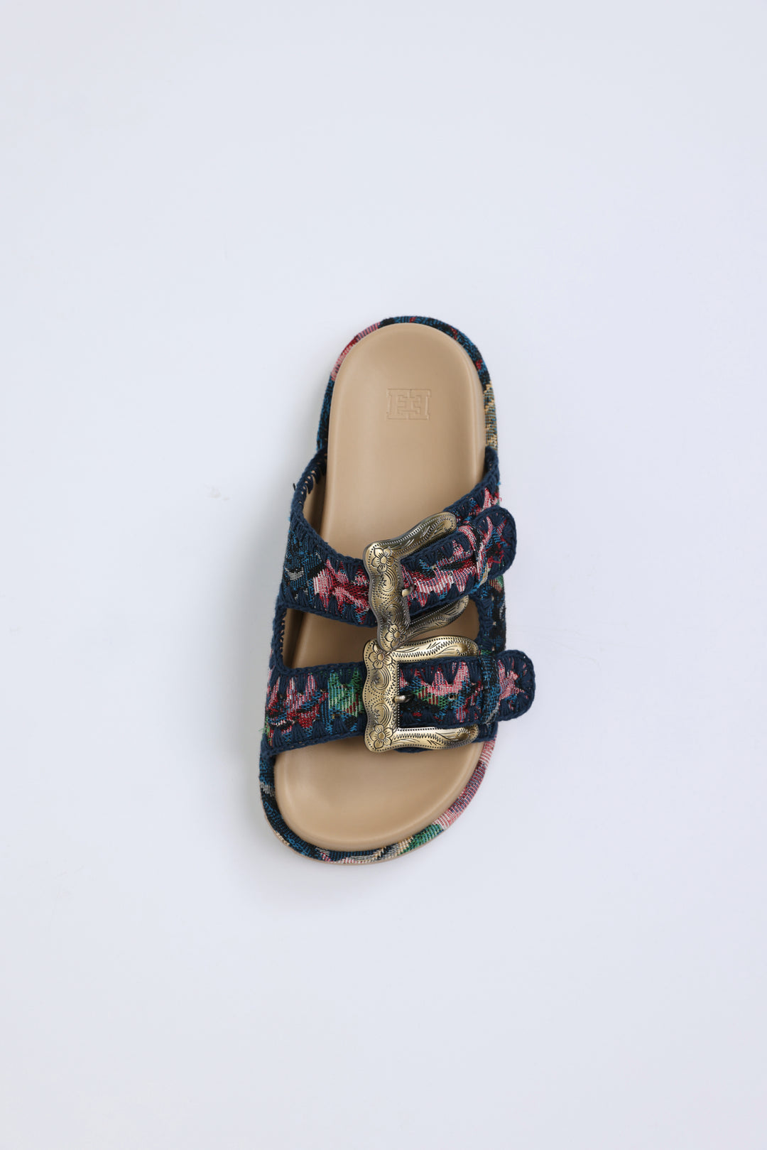 Engraved Buckle Floral Sandals