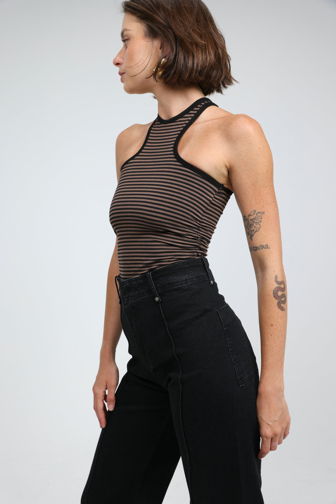 CottonSugar Brown Striped Tank