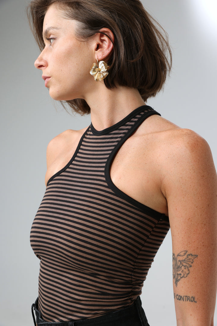 CottonSugar Brown Striped Tank