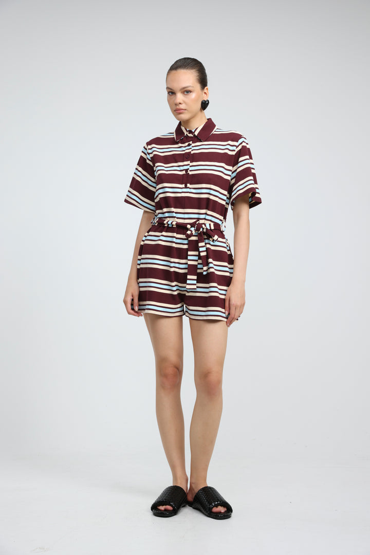 JellyBloom Wine Striped Jumpsuit