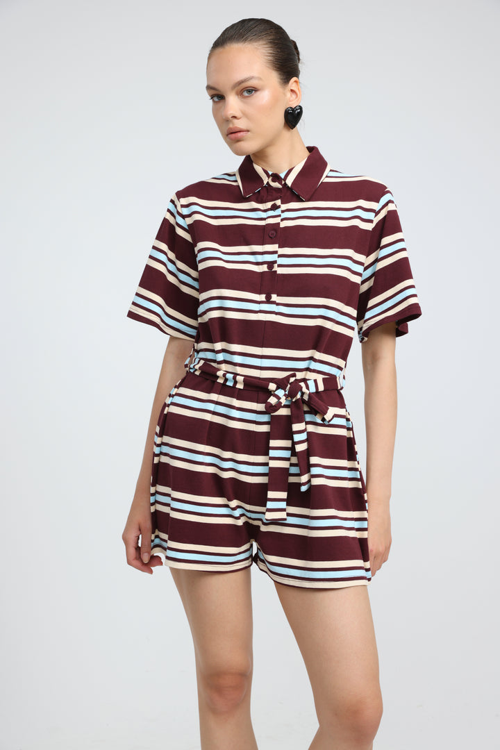 JellyBloom Wine Striped Jumpsuit