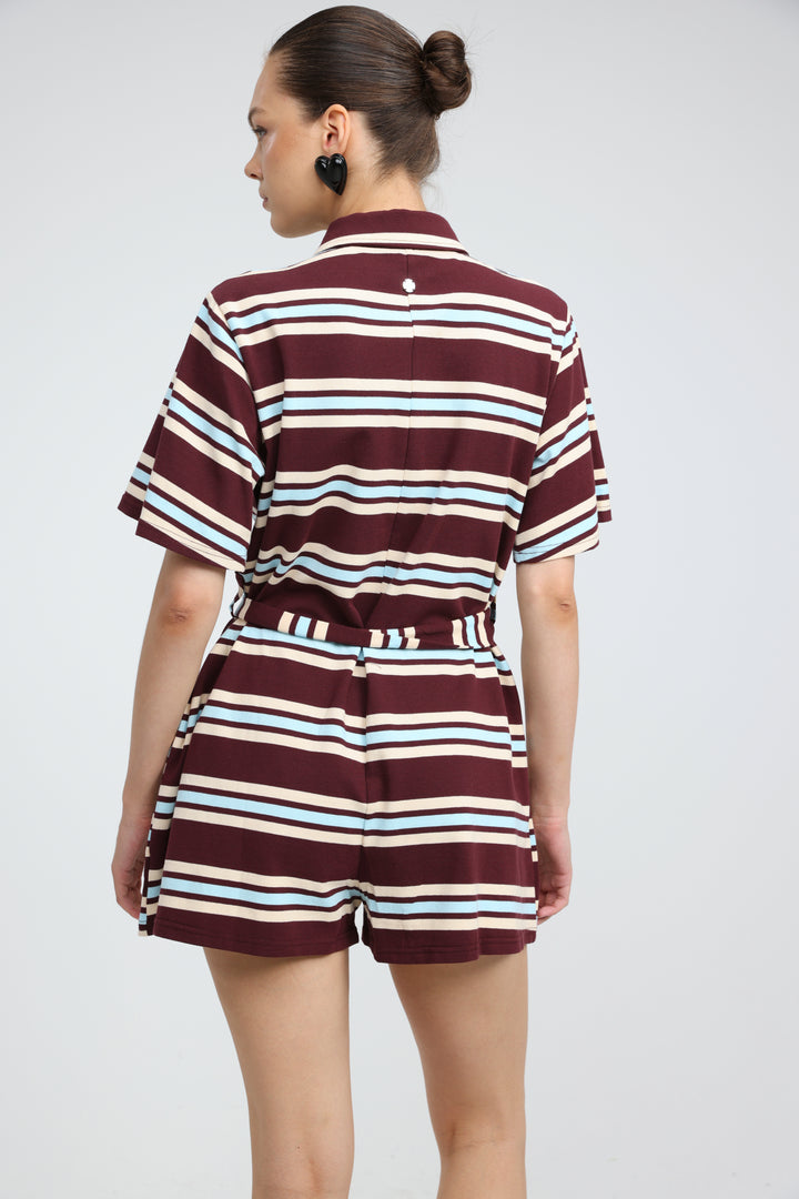 JellyBloom Wine Striped Jumpsuit