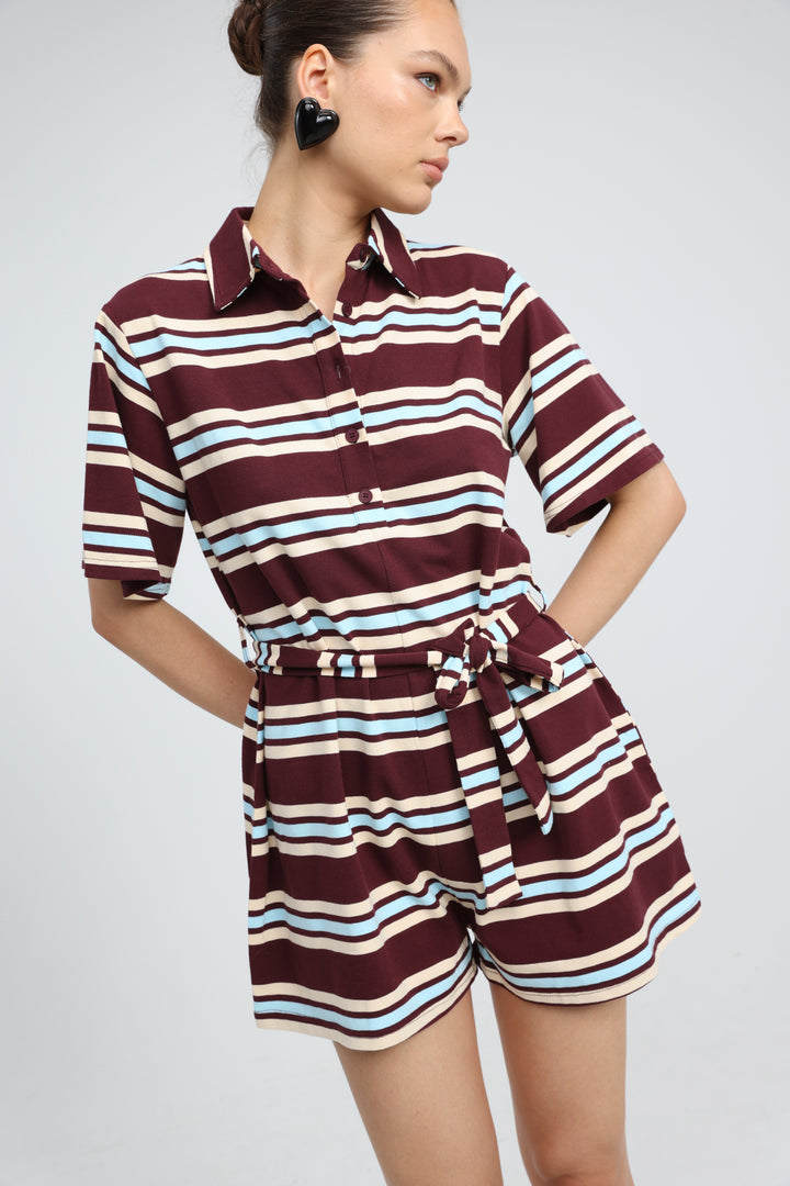 JellyBloom Wine Striped Jumpsuit