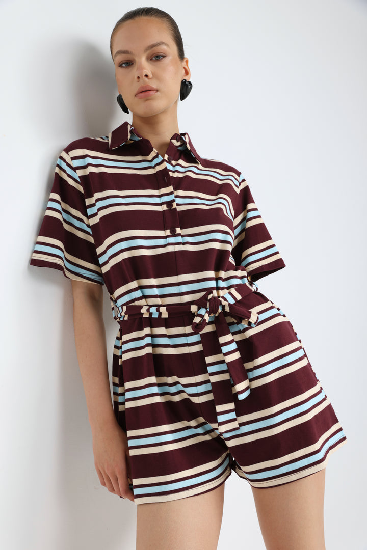 JellyBloom Wine Striped Jumpsuit