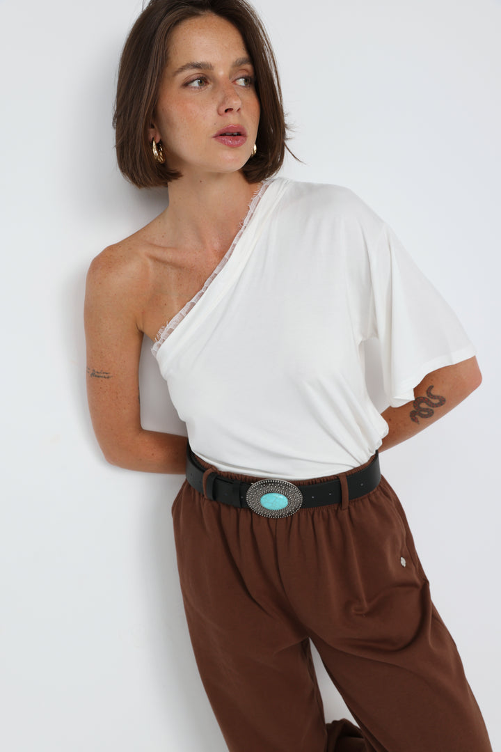Candy White One Shoulder Top