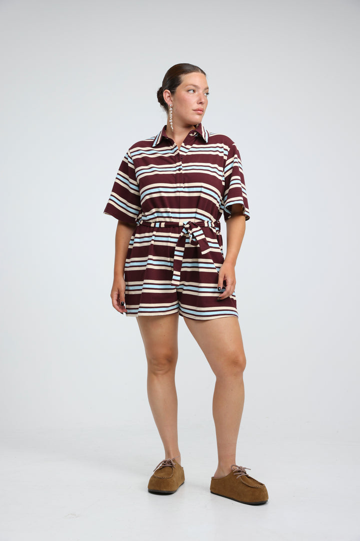 JellyBloom Wine Striped Jumpsuit
