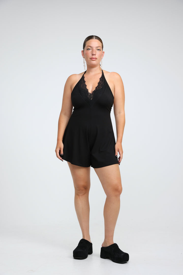 Halter Black Short Jumpsuit