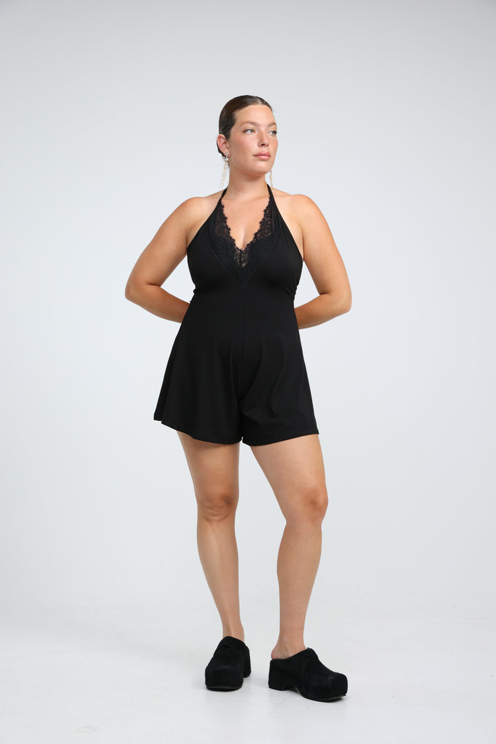 Halter Black Short Jumpsuit