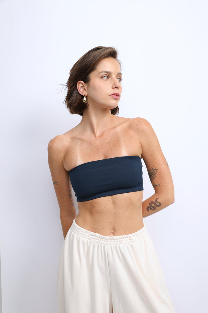 Navy Strapless Top