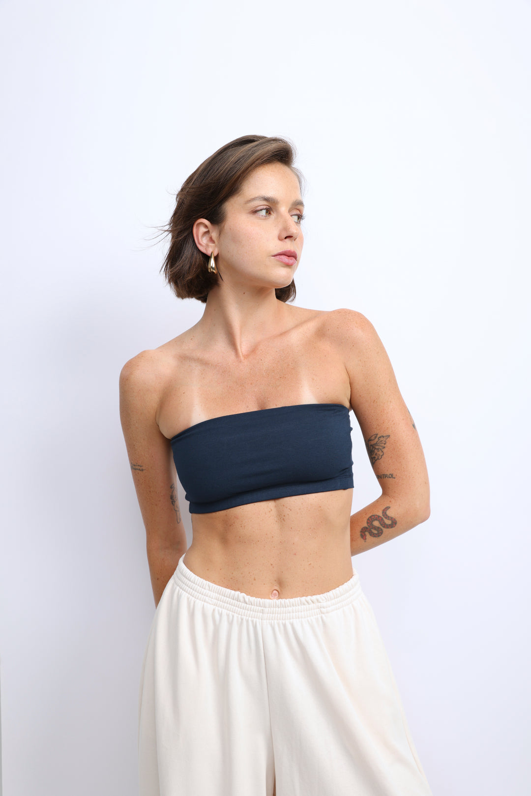 Navy Strapless Top