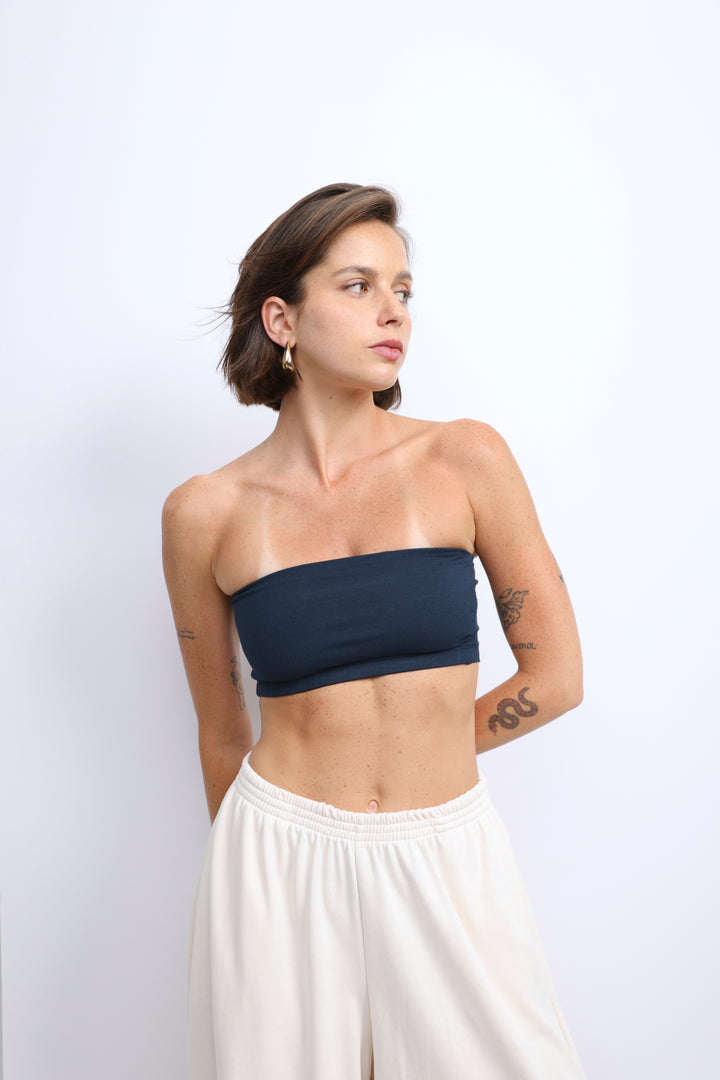 Navy Strapless Top