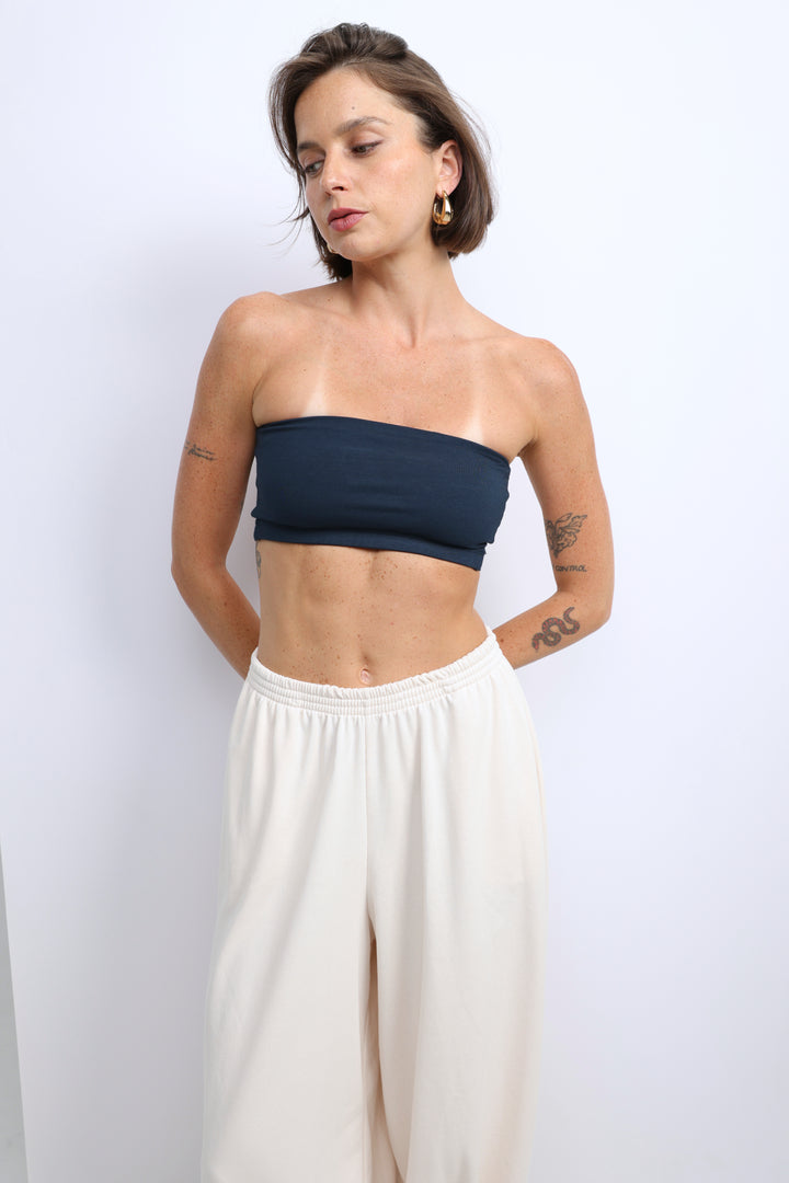 Navy Strapless Top