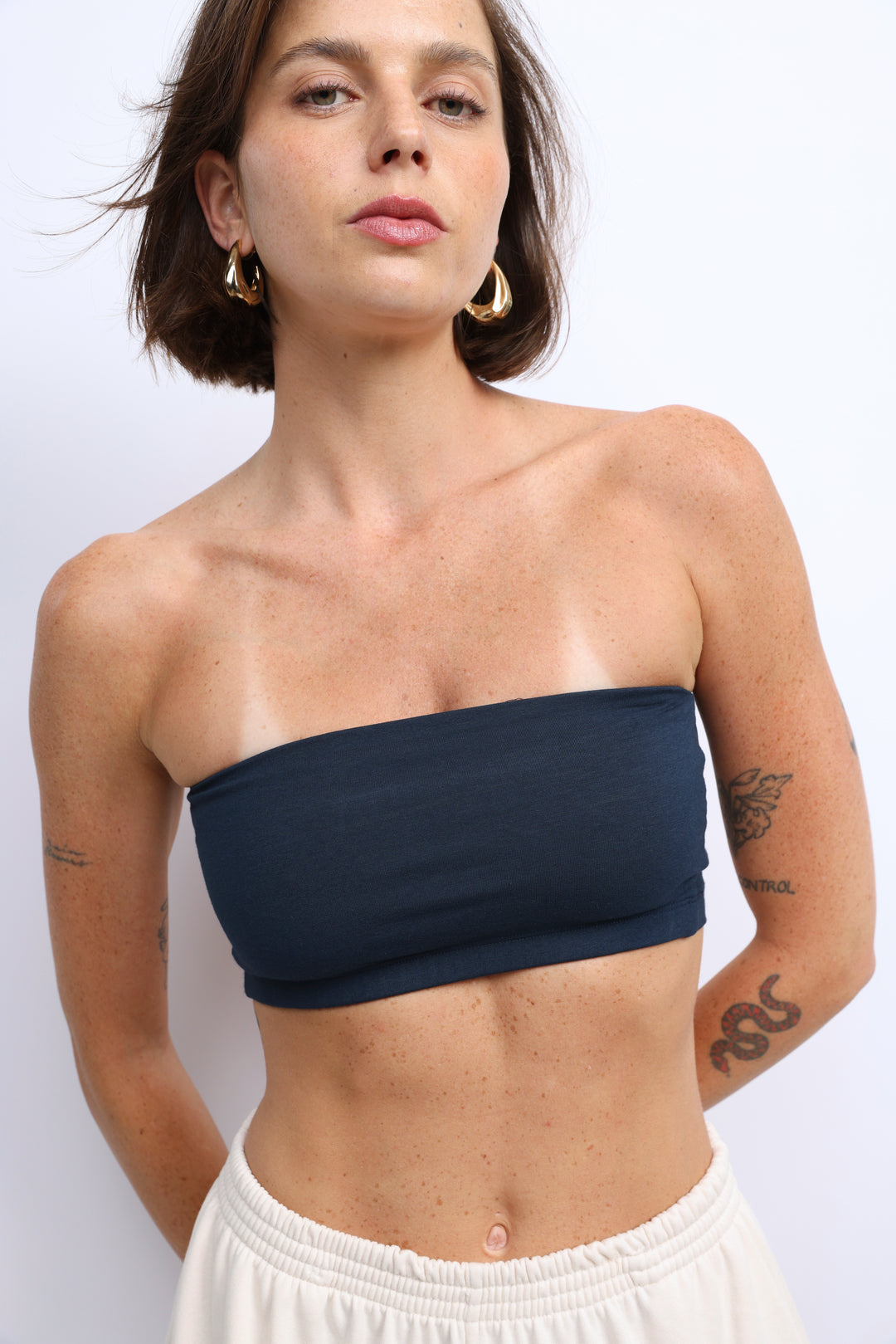 Navy Strapless Top
