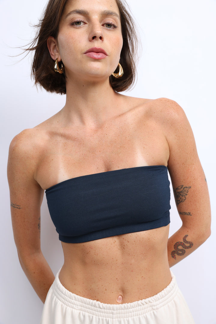 Navy Strapless Top