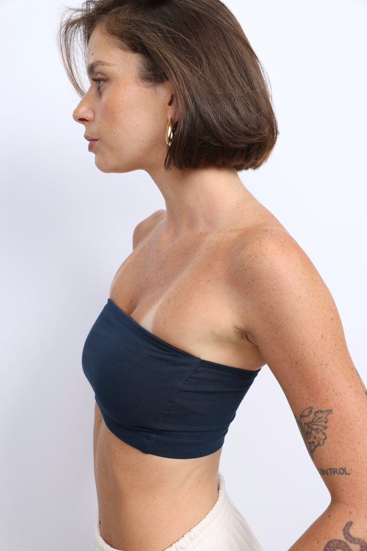 Navy Strapless Top