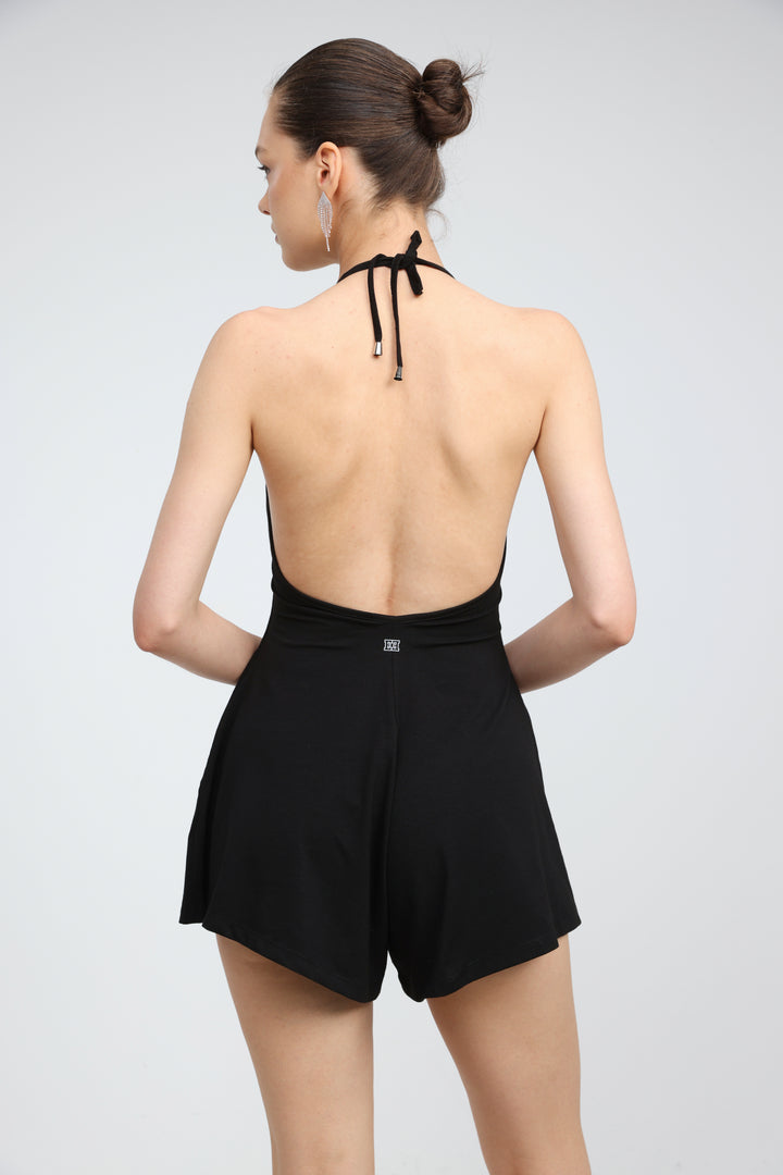 Halter Black Short Jumpsuit