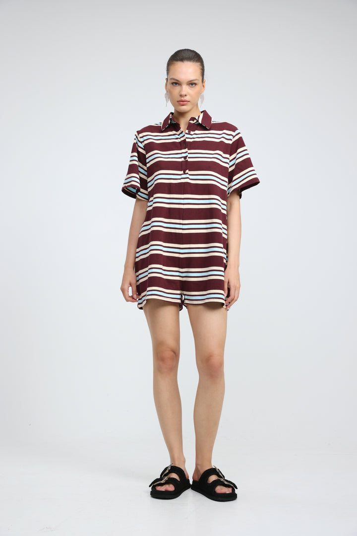 JellyBloom Wine Striped Jumpsuit